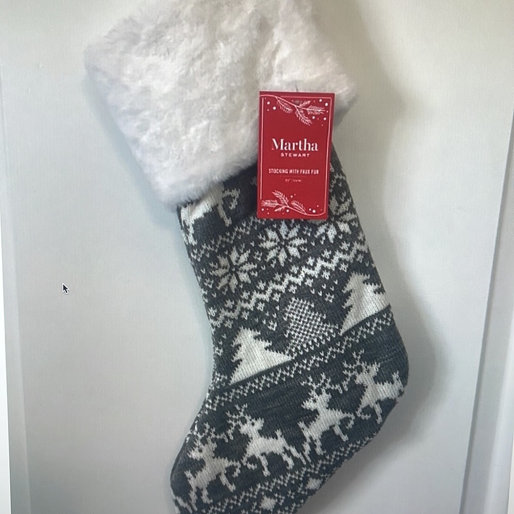 Martha Stewart Fleece and Knit Stocking Gray and White Gorgeous!